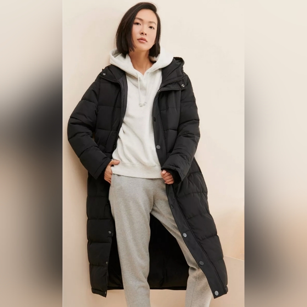 Free People + Universal Standard Woman Everest Long Hooded Puffer Coat Black S